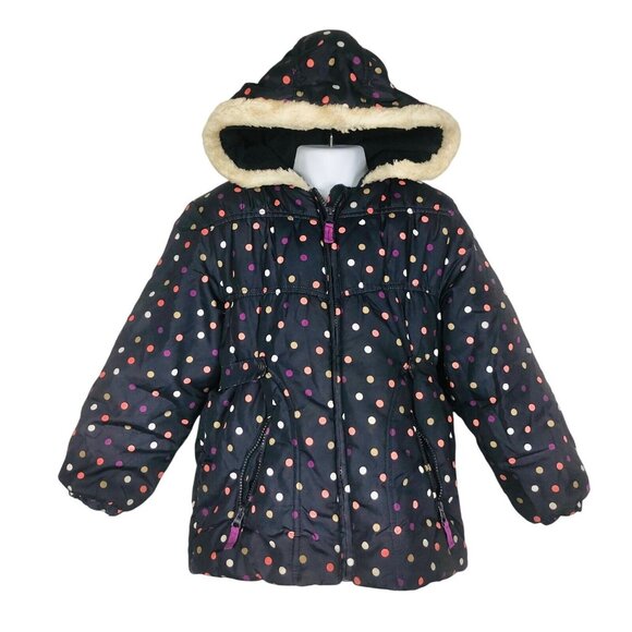 OshKosh B'Gosh Girls 6X Coat Navy Blue Multicolored Polka Dots Puffer Winter - Picture 1 of 9